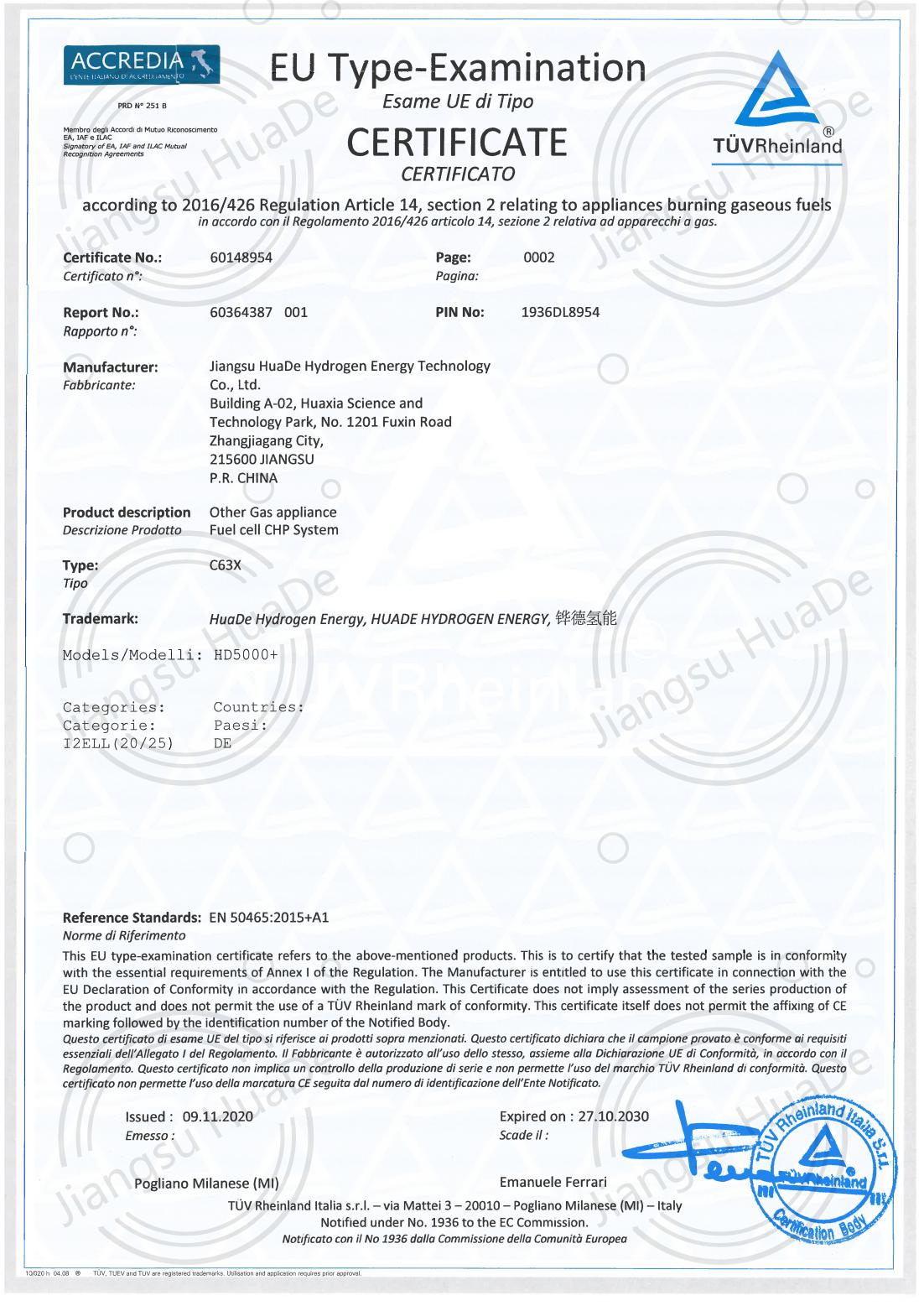 TUV CE GAR Certificate
